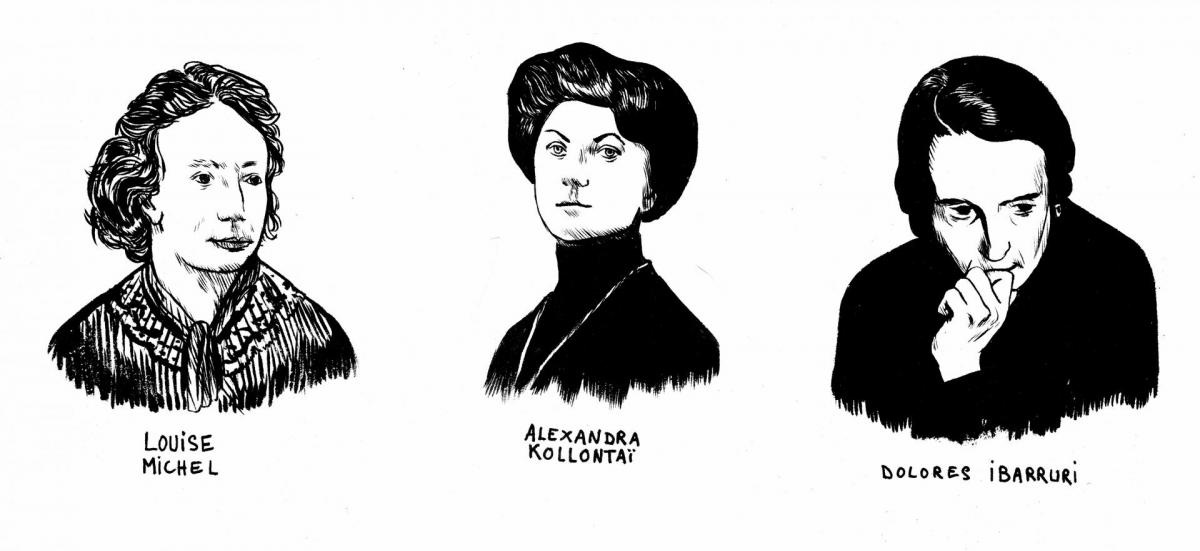 Portraits dessinés de Louise Michel, Dolores Ibarruri et Alexandra Kollontai